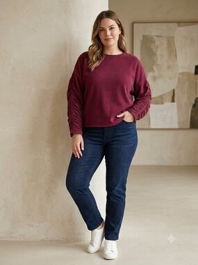 Habitat Burgundy Ruched-Sleeve Pullover